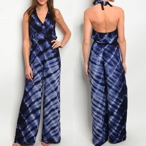 Backless Tie Dye Jumpsuit with Halter Top